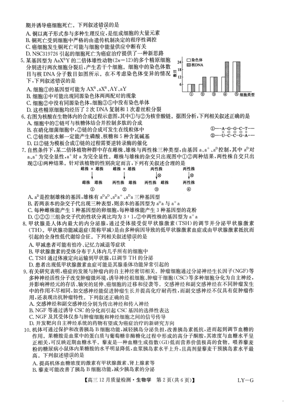 九师联盟2025届高三12月质量检测生物（LY-G）试题.pdf_第2页