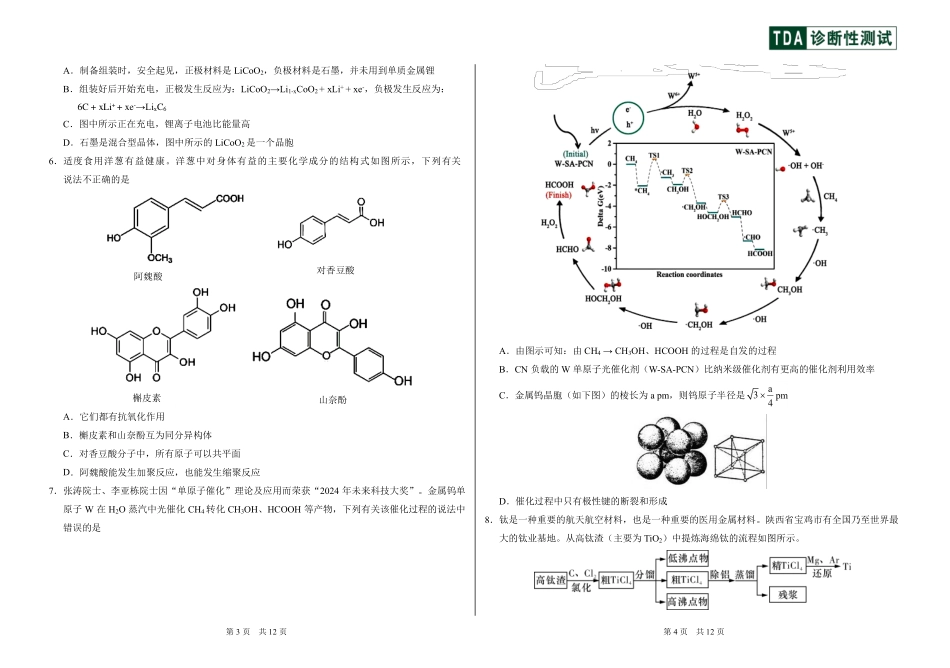 中学生标准学术能力诊断性测试2024-2025学年高三上学期12月月考试题 化学含答案.pdf_第2页