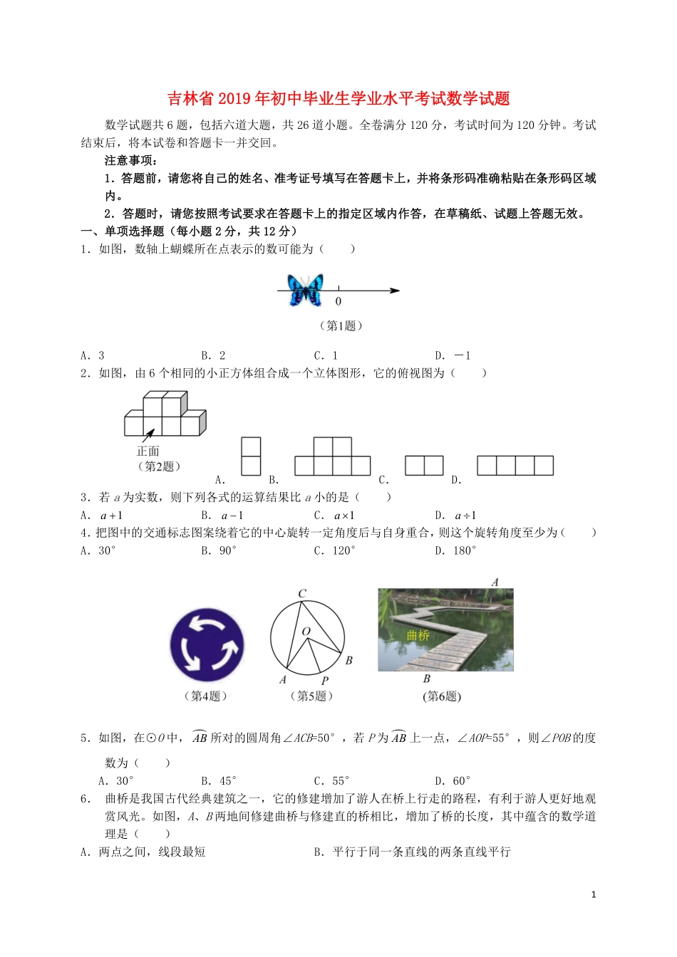 吉林省2019年中考数学真题试题.pdf_第1页