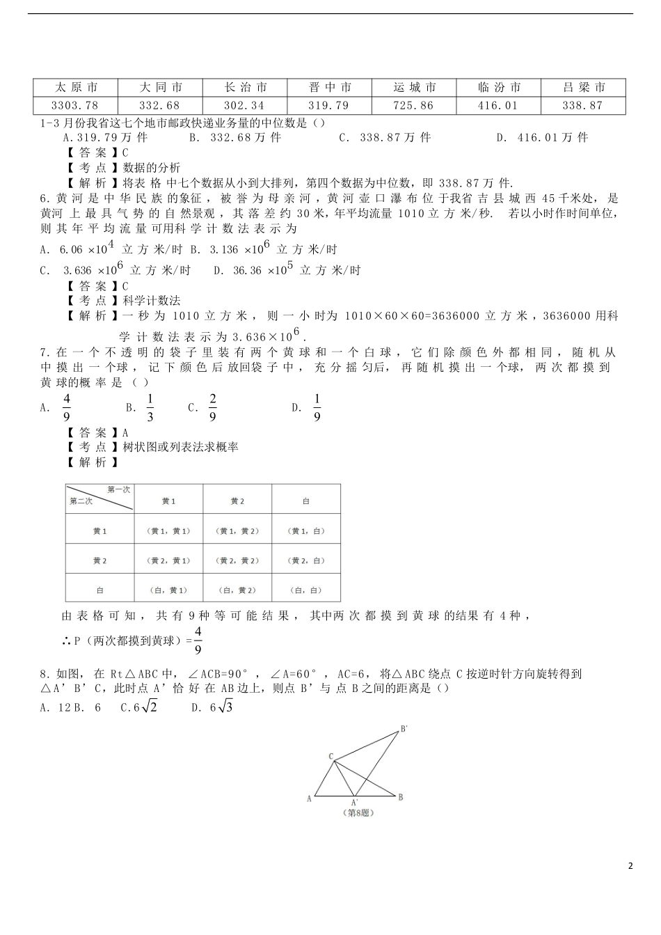 山西省2018年中考数学真题试题（含解析）.pdf_第2页