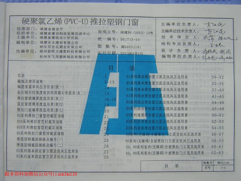 闽2003J101 硬聚氯乙烯(PVC-U)推拉塑钢门窗.pdf_第1页