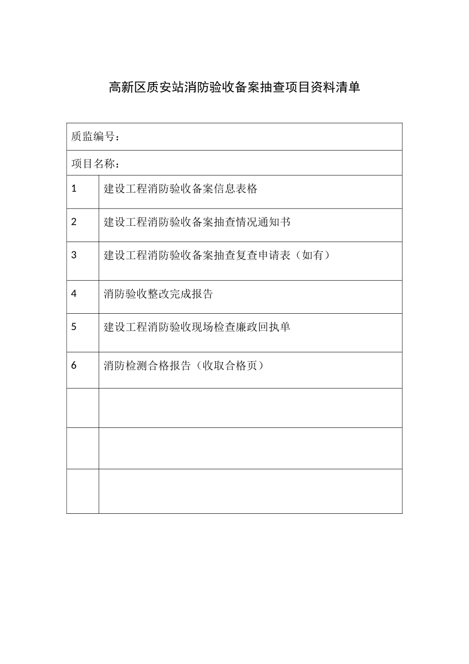 高新区质安站消防验收备案抽查项目资料清单.docx_第1页