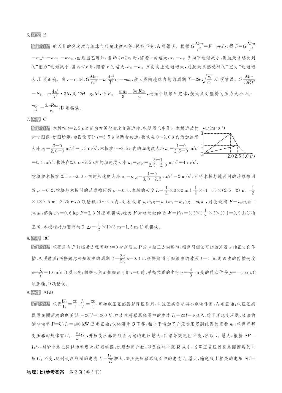 2025届全国100所名校高考模拟金典卷（七）物理答案.pdf_第2页