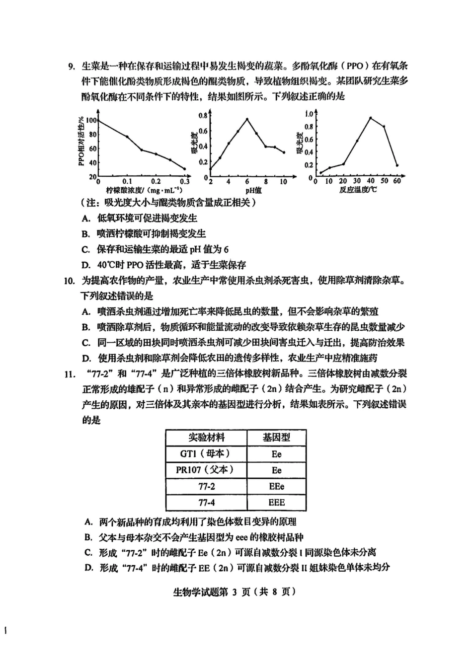 2025年1月四川省普通高等学校招生考试适应性测试（八省联考）生物（四川）.pdf_第3页