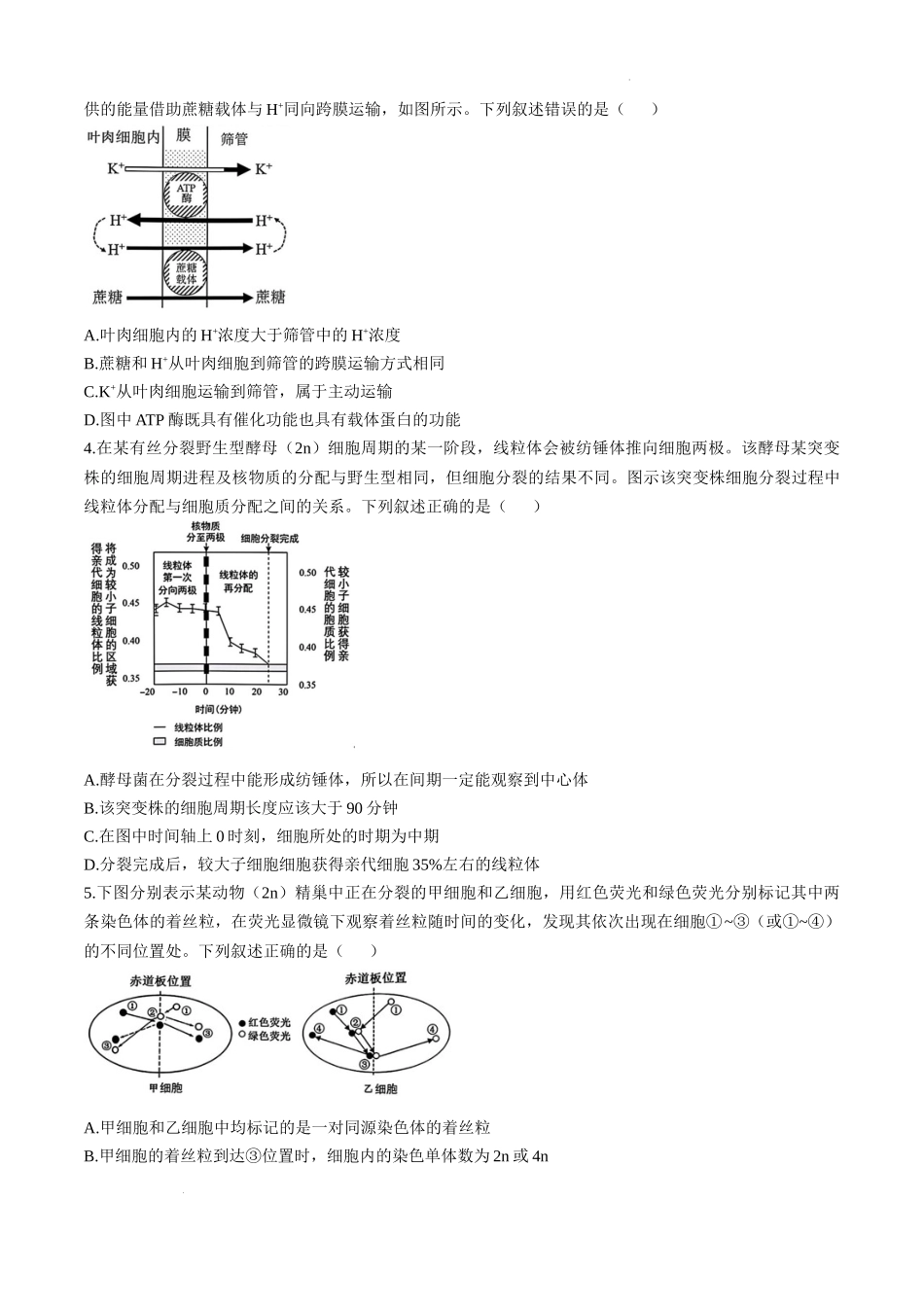 安徽省十联考合肥市第一中学等校2025届高三上学期阶段性诊断检测生物+答案.docx_第2页