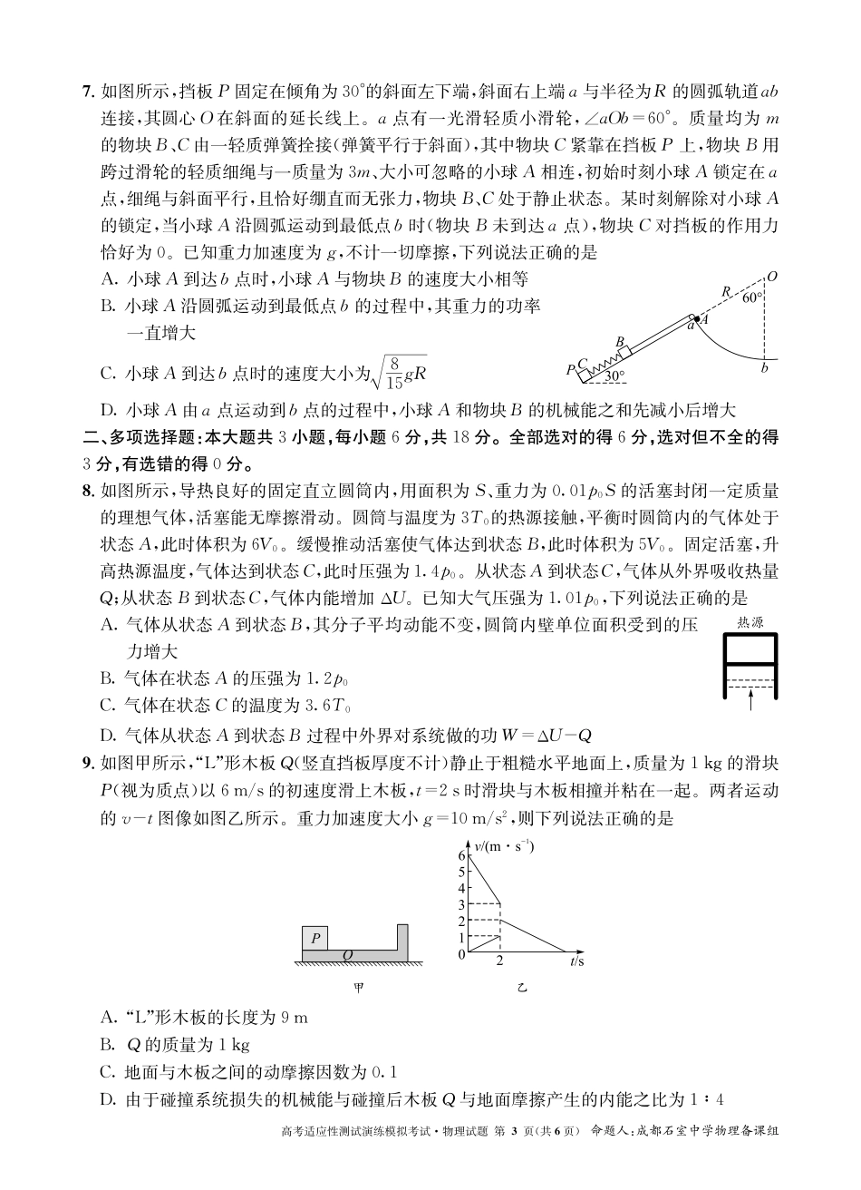 成都石室中学 2025 年高考适应性测试演练模拟考试 物理.pdf_第3页