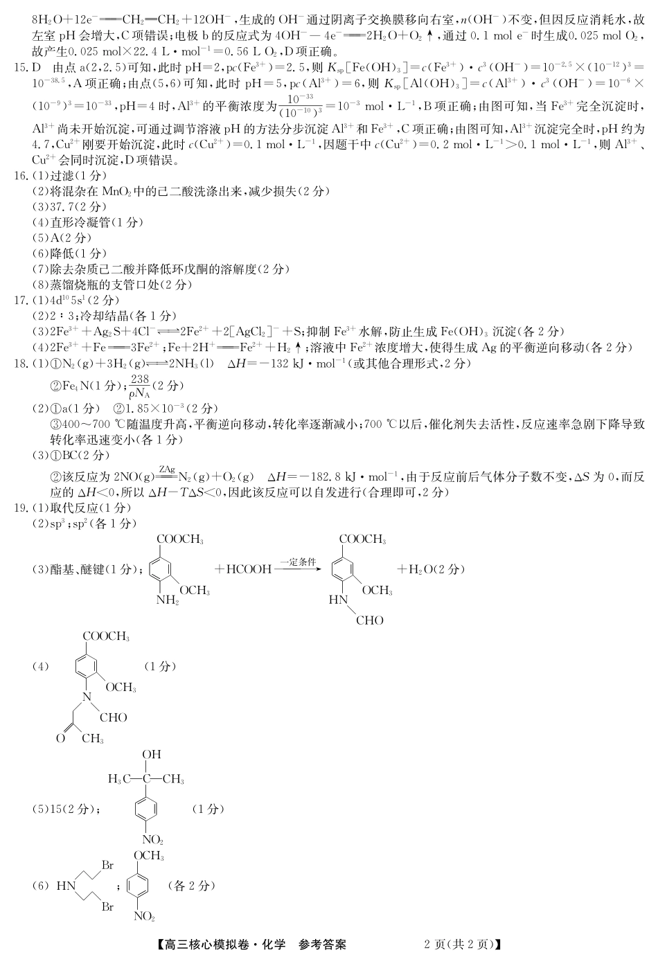 湖北省黄冈市黄梅县育才高级中学2024-2025学年高三核心模拟预测化学答案.pdf_第2页