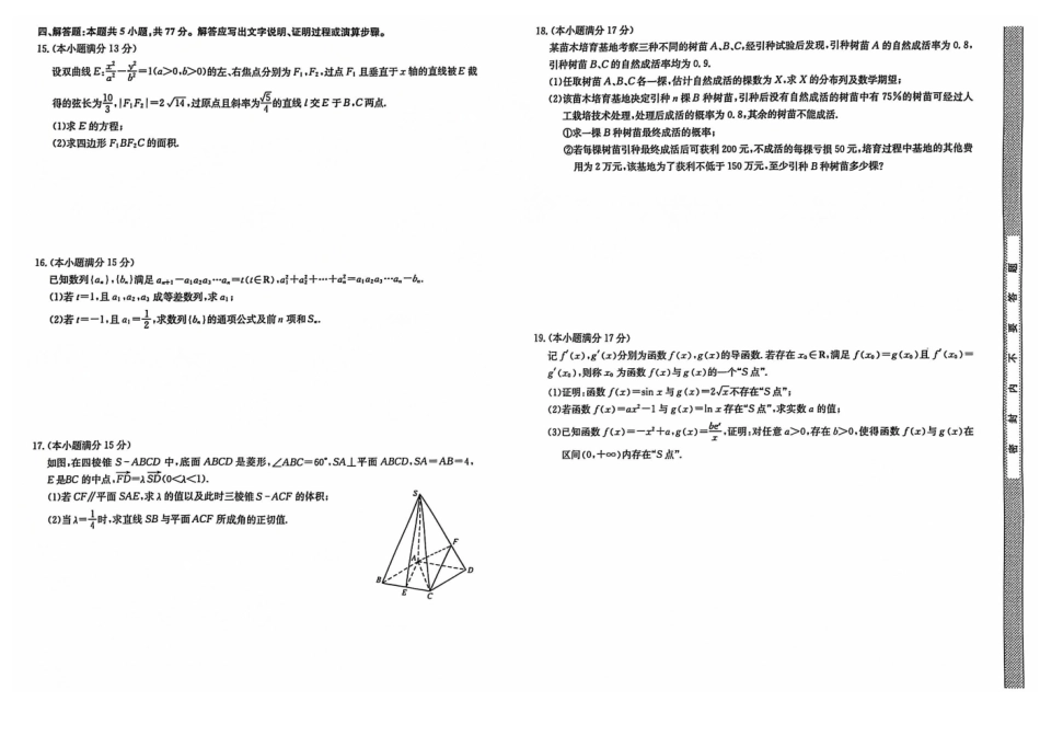 湖北省黄冈市黄梅县育才高级中学2024-2025学年高三核心模拟预测数学试题.pdf_第2页