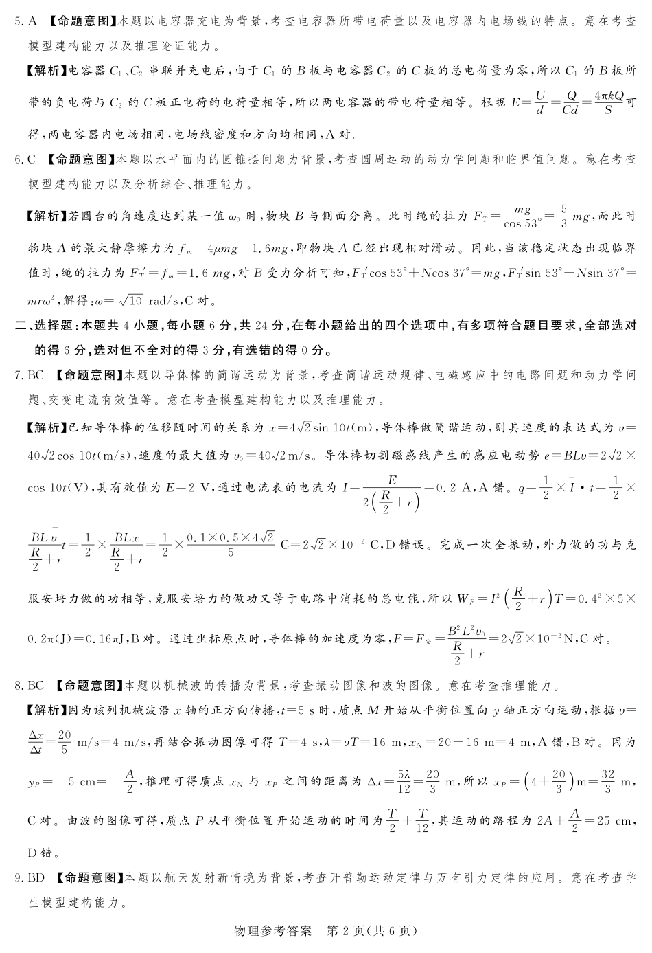 湘豫名校联考2024-2025学年高三上学期12月一轮复习质量检测物理参考答案及评分细则.pdf_第2页