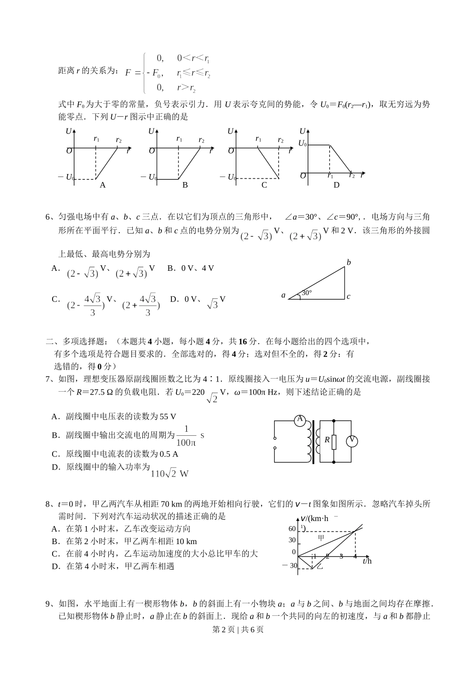 2008年高考物理试卷（海南）（空白卷）.doc_第2页