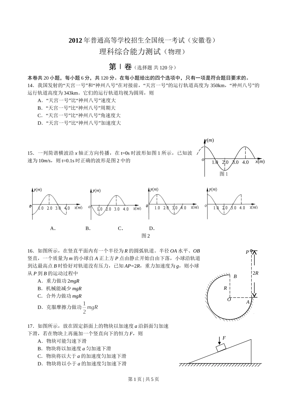 2012年高考物理试卷（安徽）（空白卷）.doc_第1页