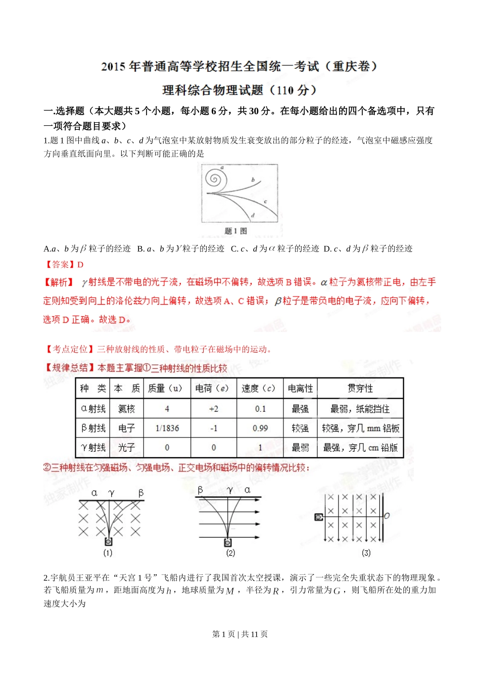 2015年高考物理试卷（重庆）（解析卷）.doc_第1页