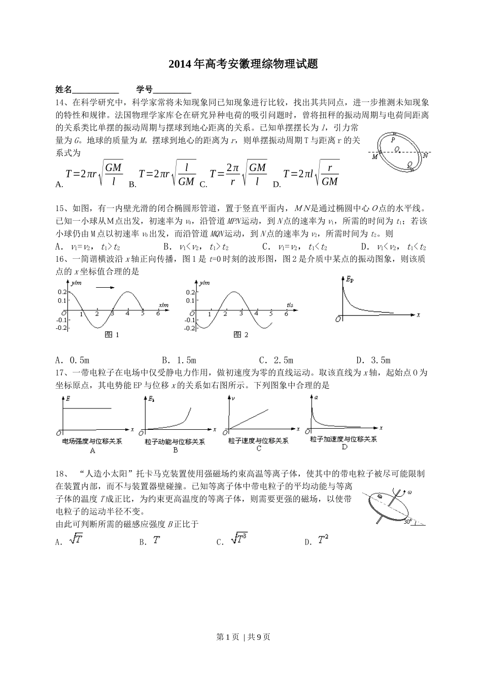 2014年高考物理试卷（安徽）（解析卷）.docx_第1页