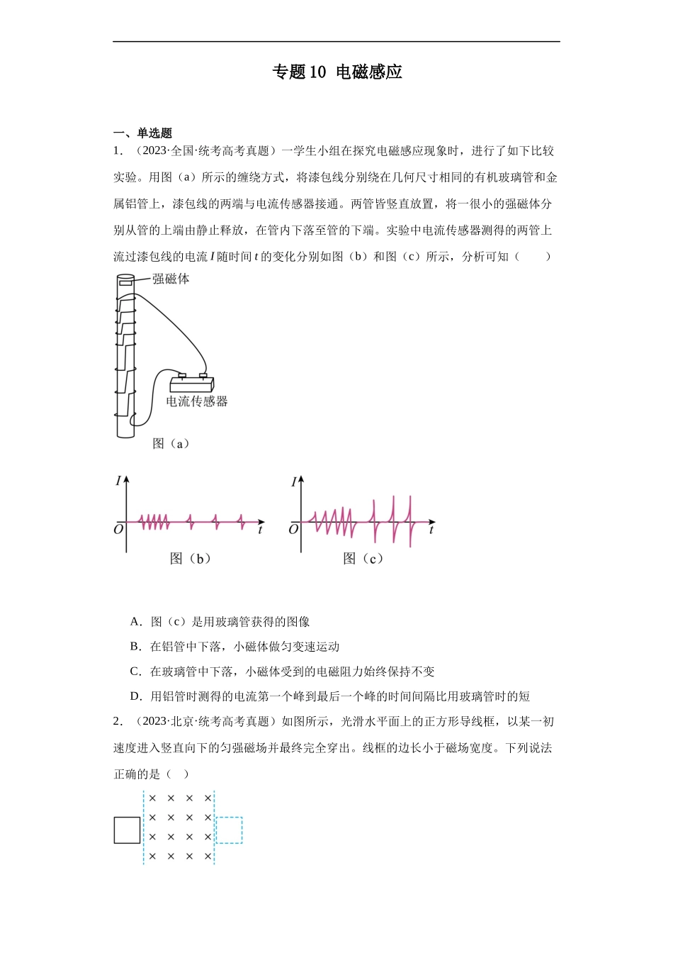 专题10 电磁感应 (原卷版).docx_第1页