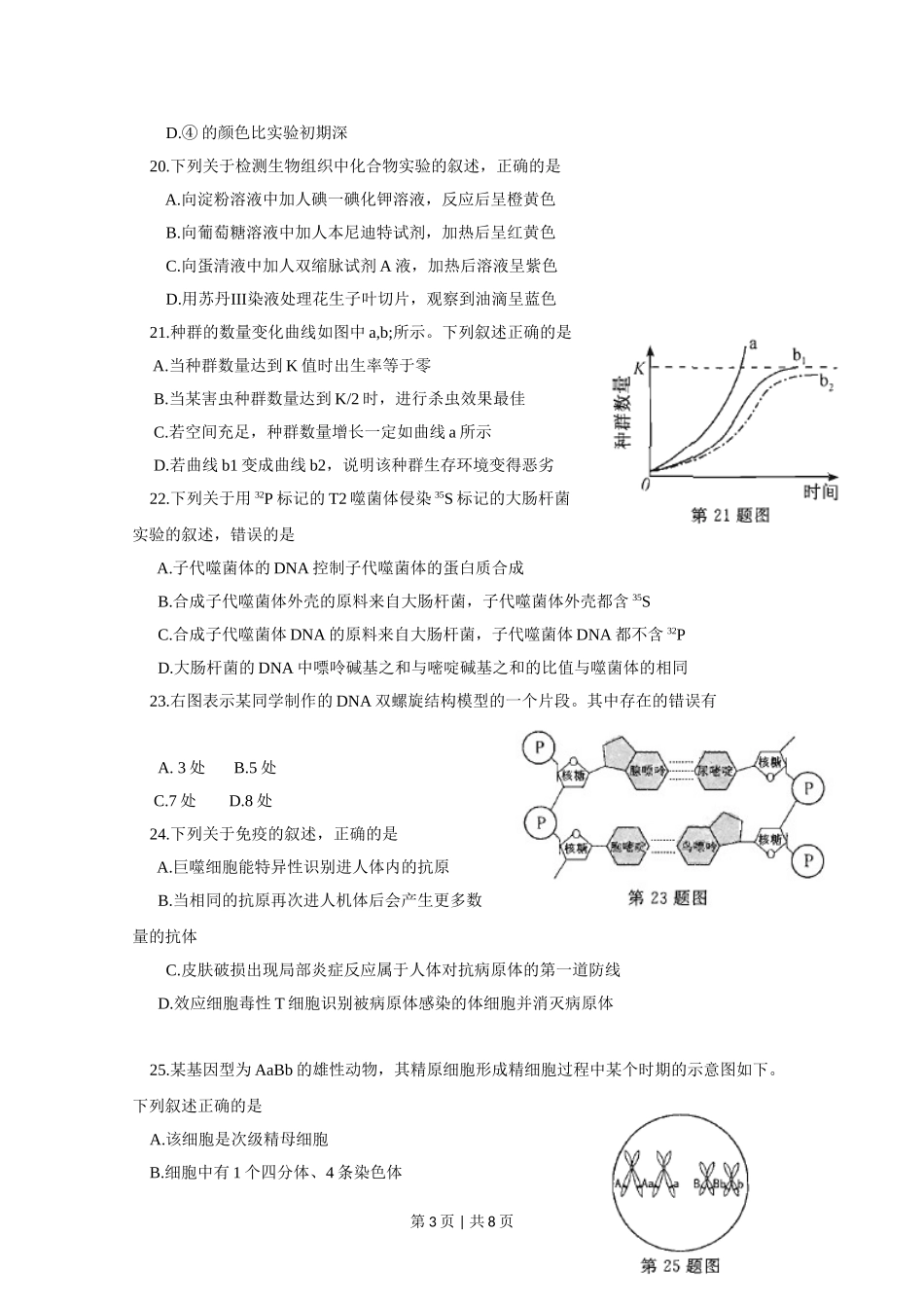 2015年高考生物试卷（浙江）（10月）（空白卷）.doc_第3页