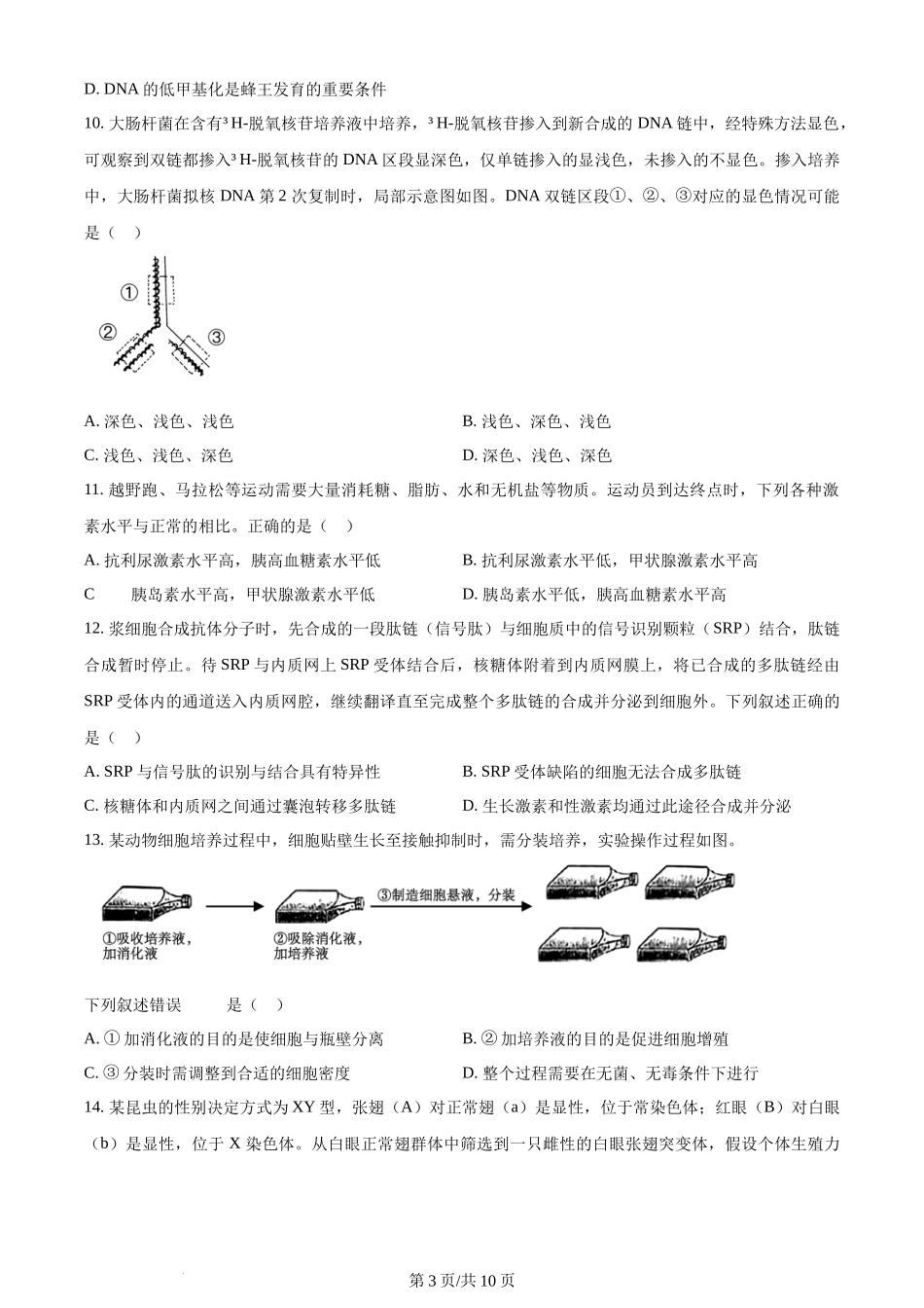 2024年高考生物试卷（浙江）（1月）（空白卷）.docx_第3页