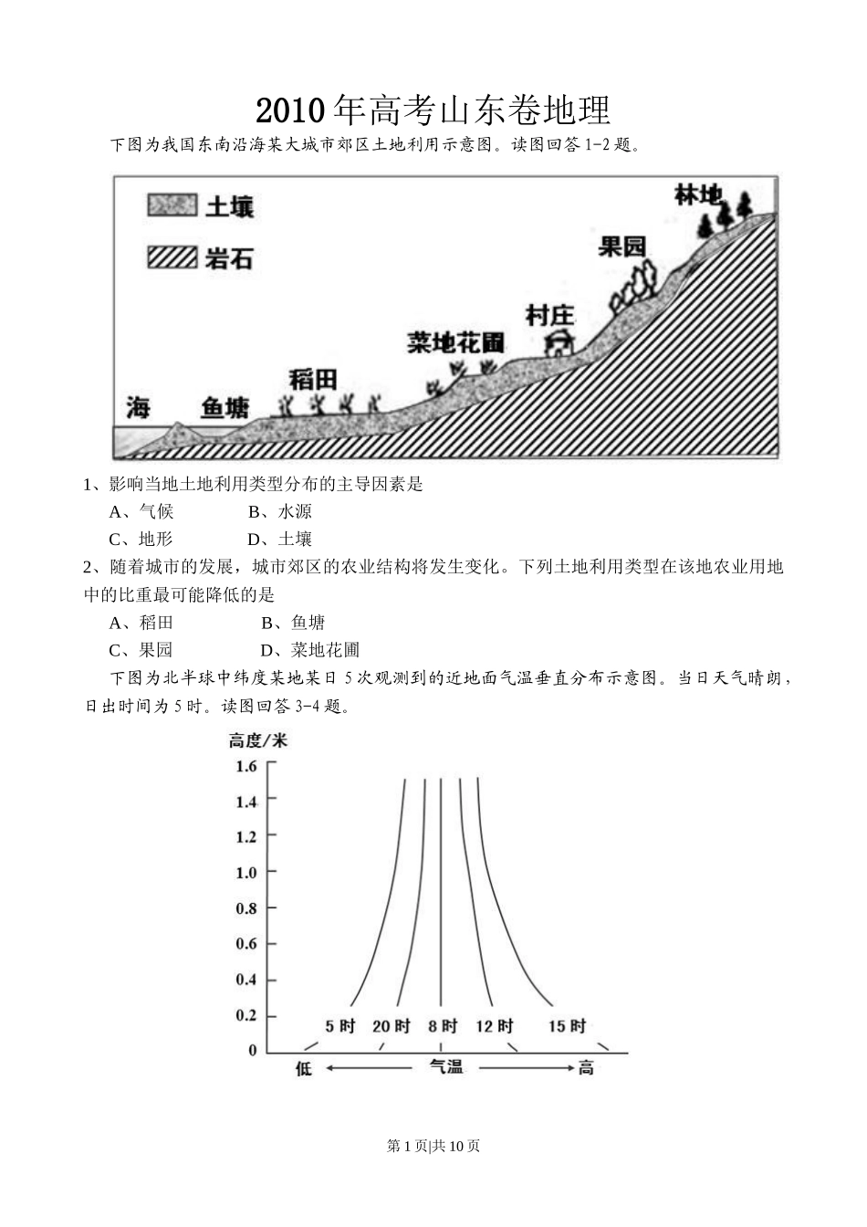 2010年高考地理试卷（山东）（空白卷）.doc_第1页
