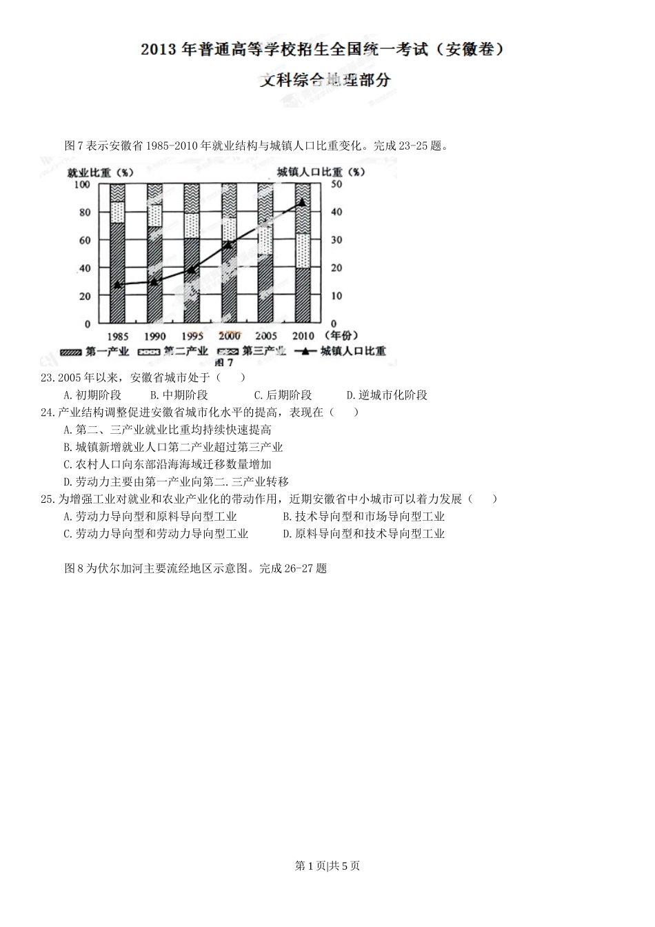 2013年高考地理试卷（安徽）（空白卷）.doc_第1页