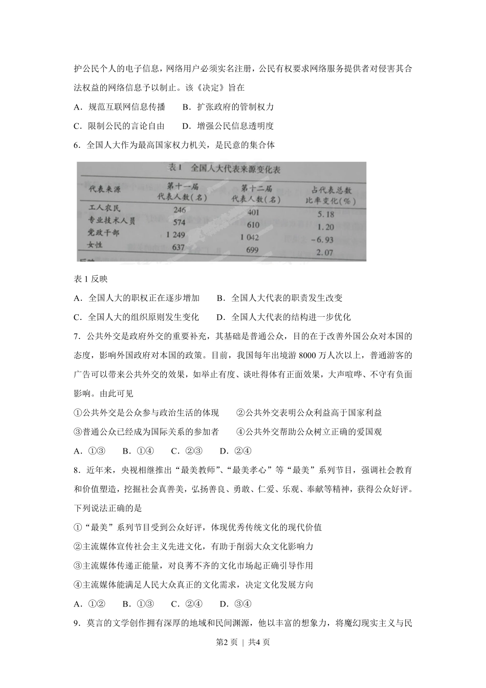 2013年高考政治试卷（重庆）（空白卷）.pdf_第2页