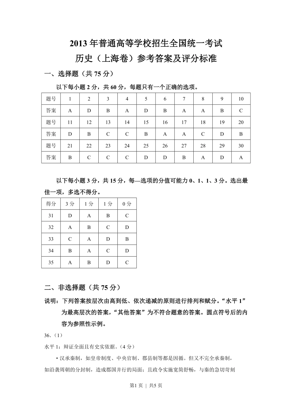 2013年高考历史试卷（上海）（答案）.pdf_第1页