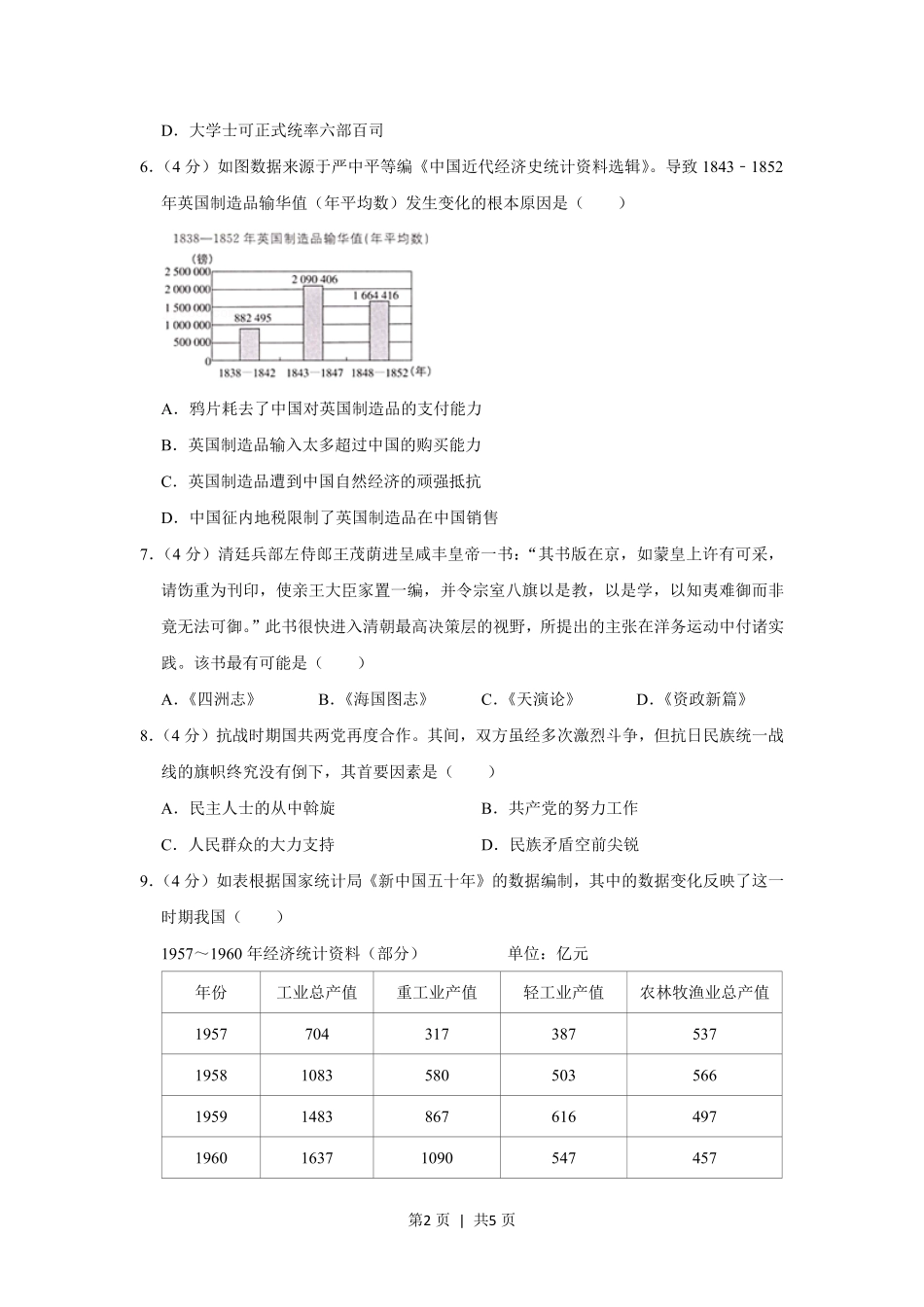 2013年高考历史试卷（重庆）（空白卷）.pdf_第2页