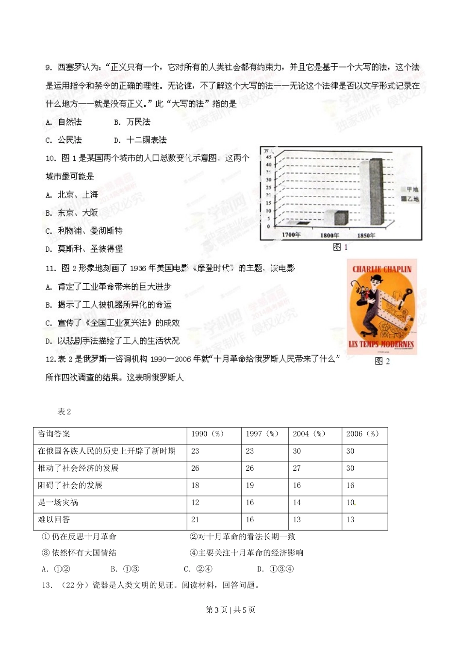 2014年高考历史试卷（四川）（空白卷）.doc_第3页