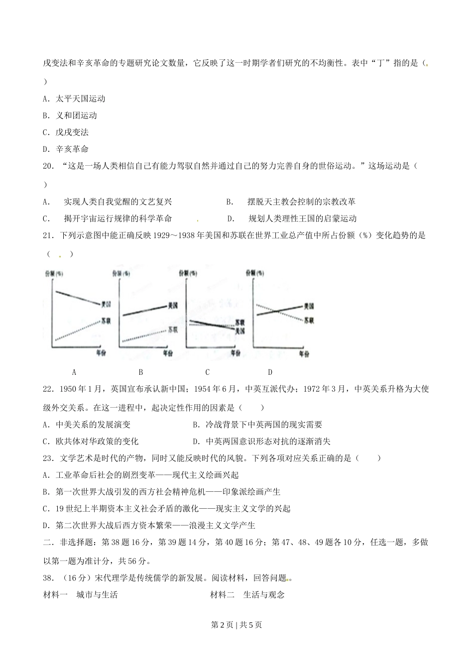 2015年高考历史试卷（山东）（空白卷）.doc_第2页