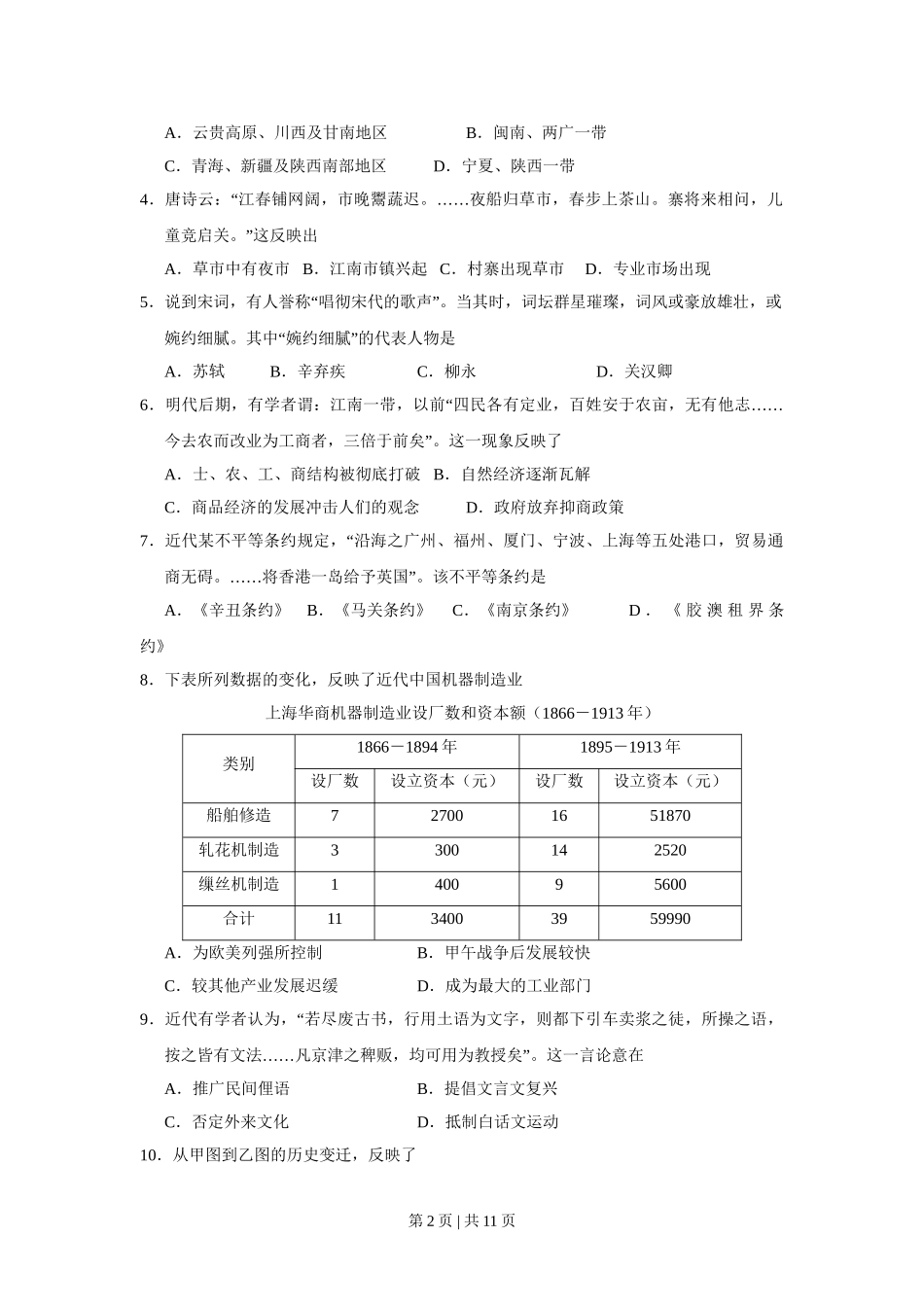 2016年高考历史试卷（浙江）（4月）（空白卷）.doc_第2页