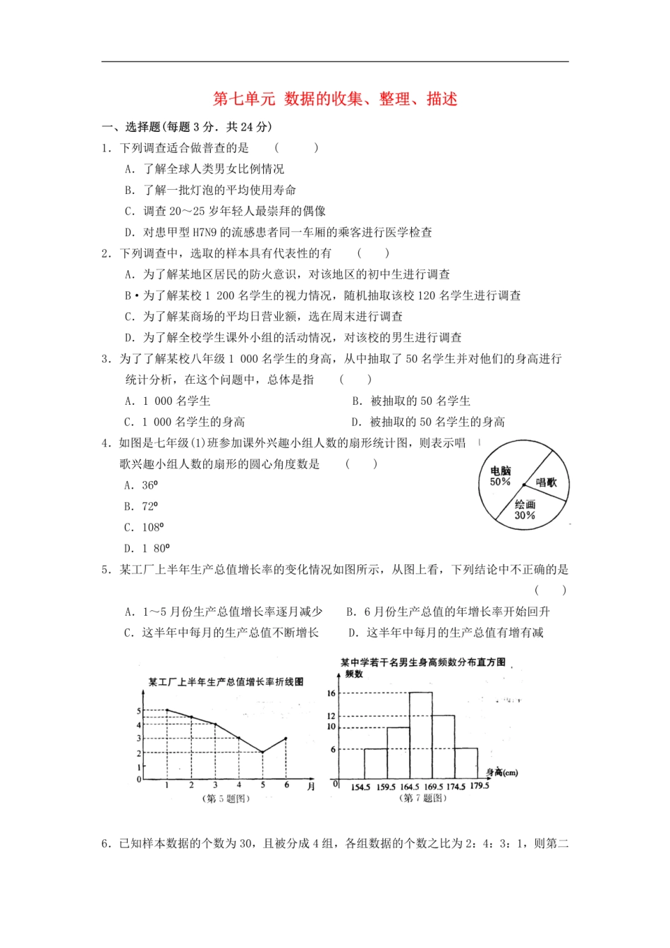 八年级数学下册 第7章 数据的收集、整理、描述单元练习.pdf_第1页