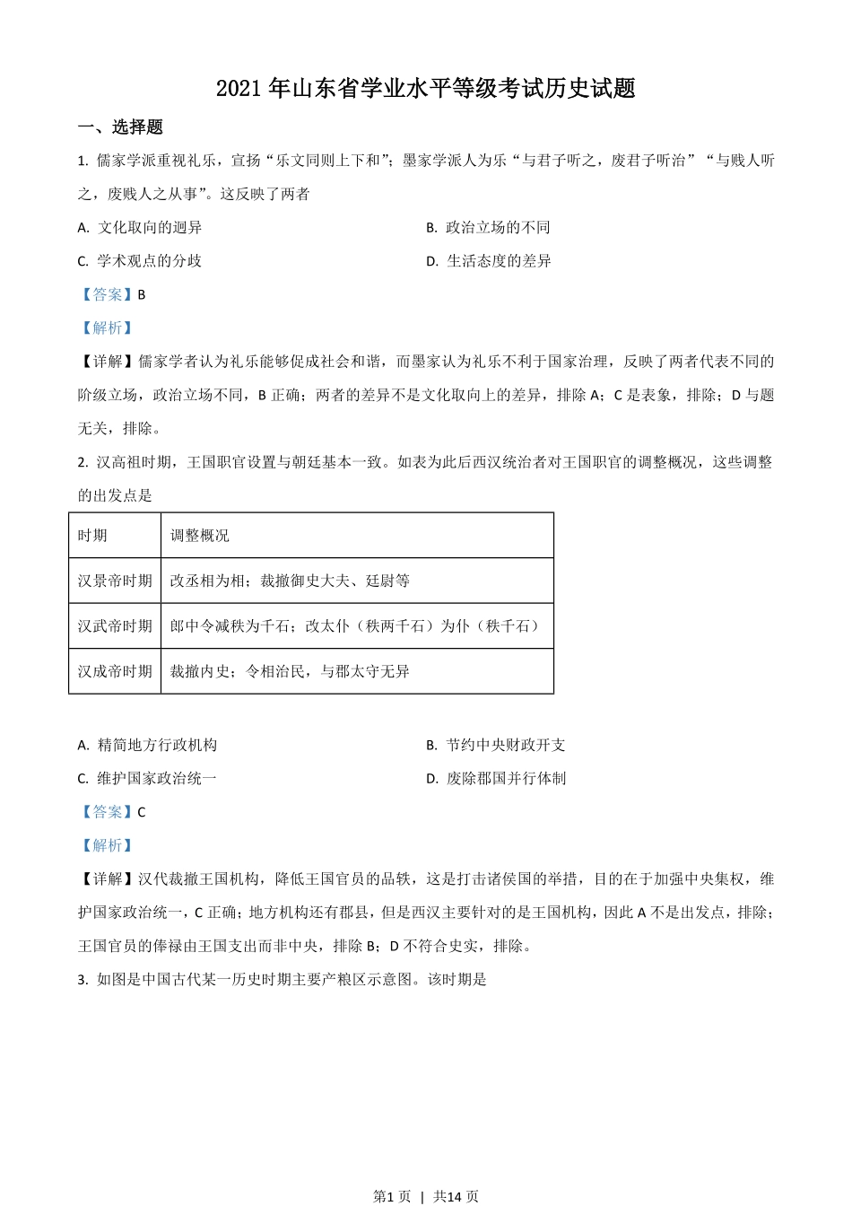 2021年高考历史试卷（山东）（解析卷）.pdf_第1页