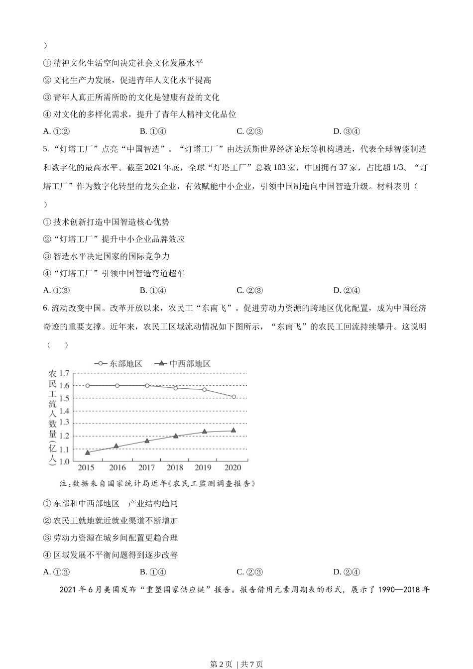 2022年高考政治试卷（重庆）（空白卷）.docx_第2页