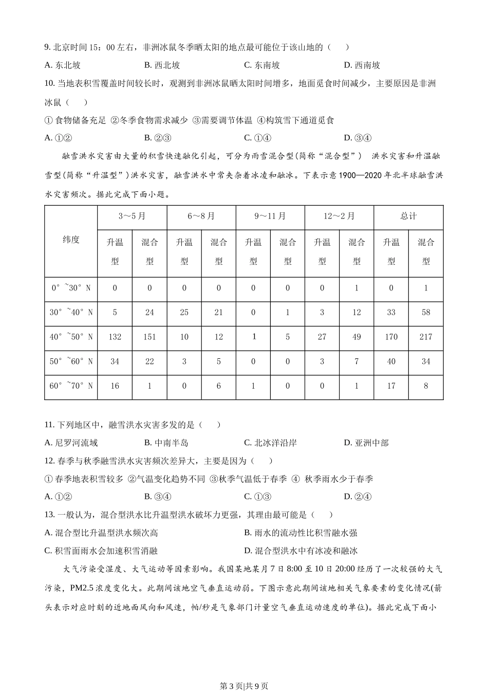 2023年高考地理试卷（湖南）（空白卷）.docx_第3页