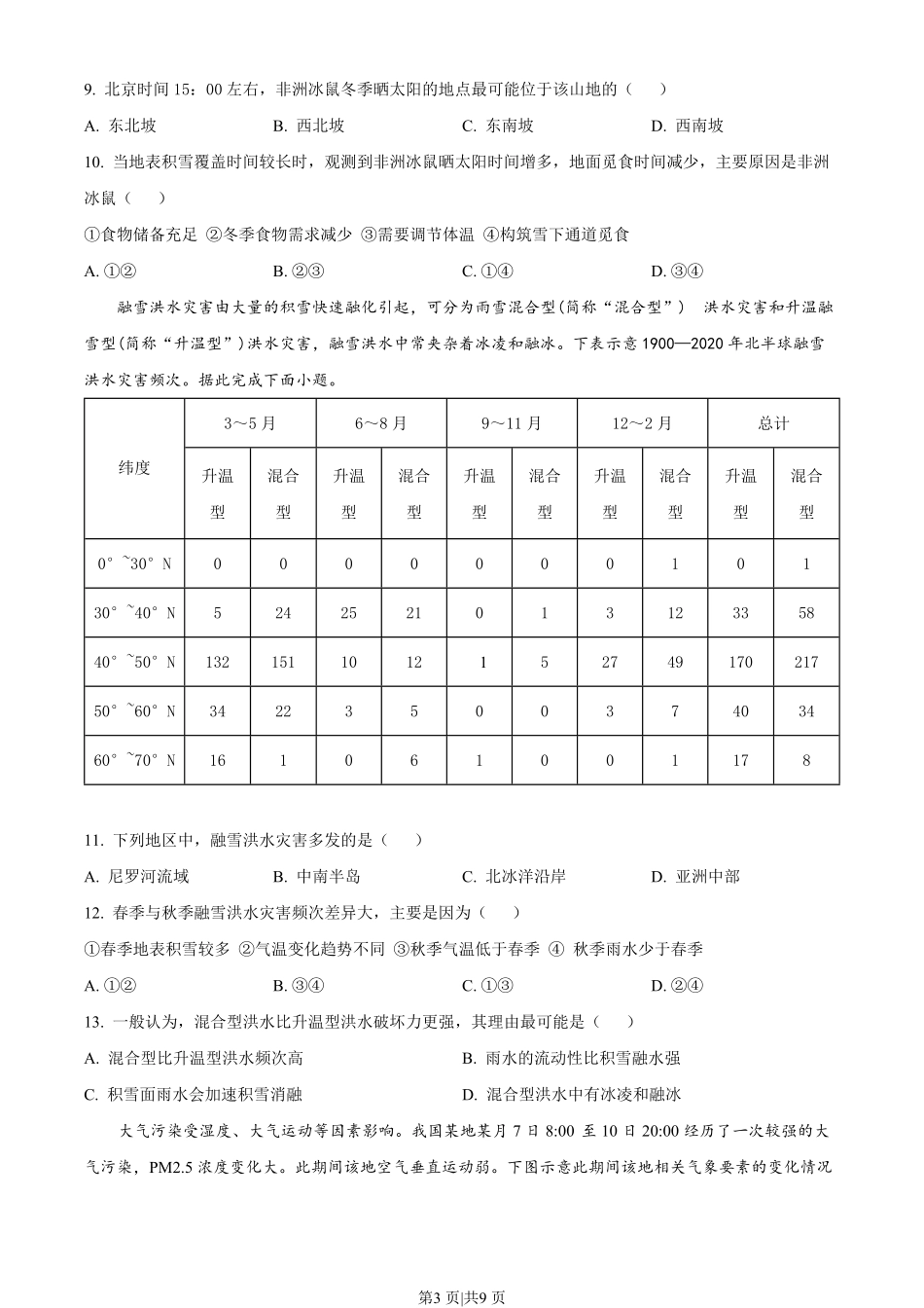 2023年高考地理试卷（湖南）（空白卷）.pdf_第3页