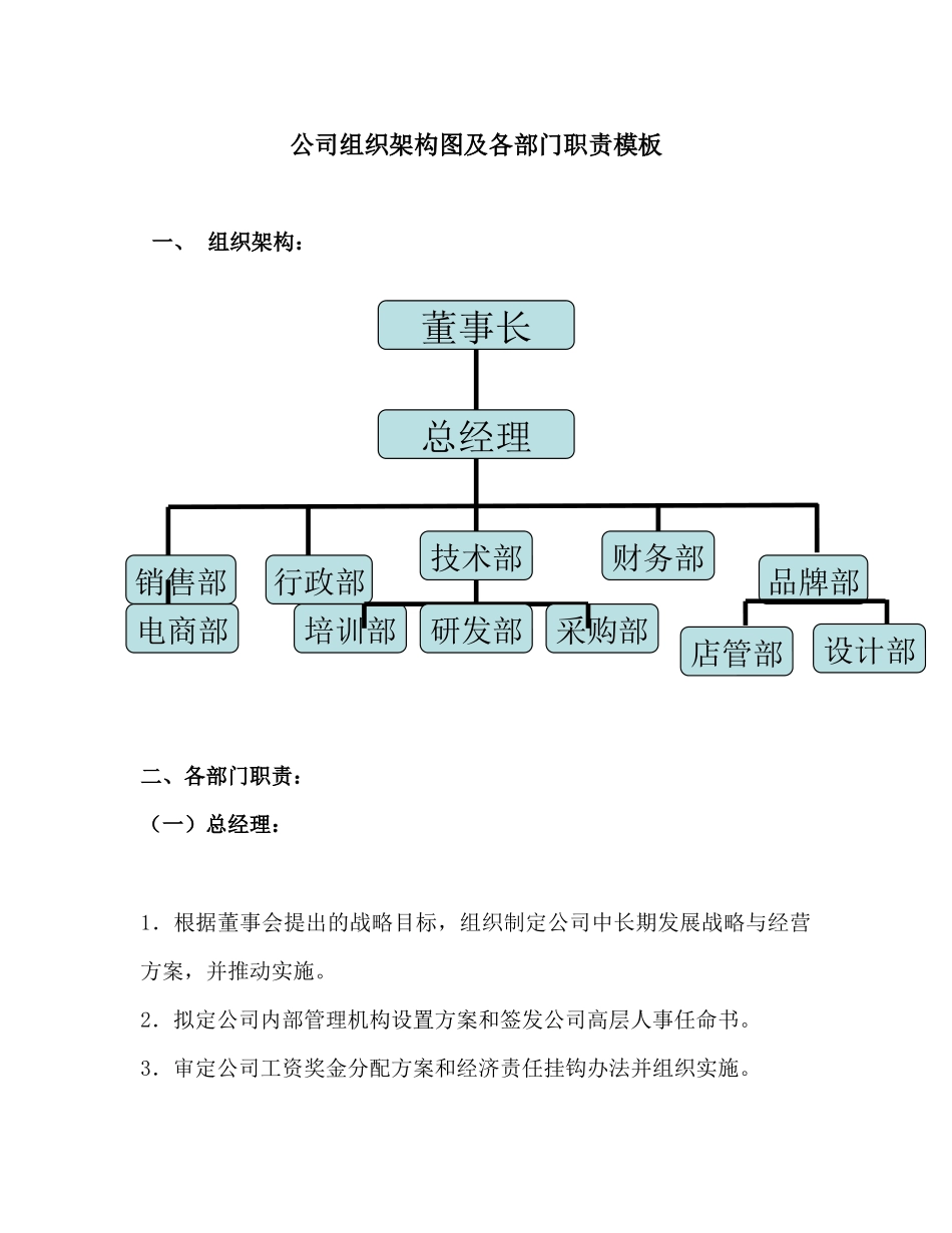 079公司组织架构图及各部门职责模板.docx_第1页