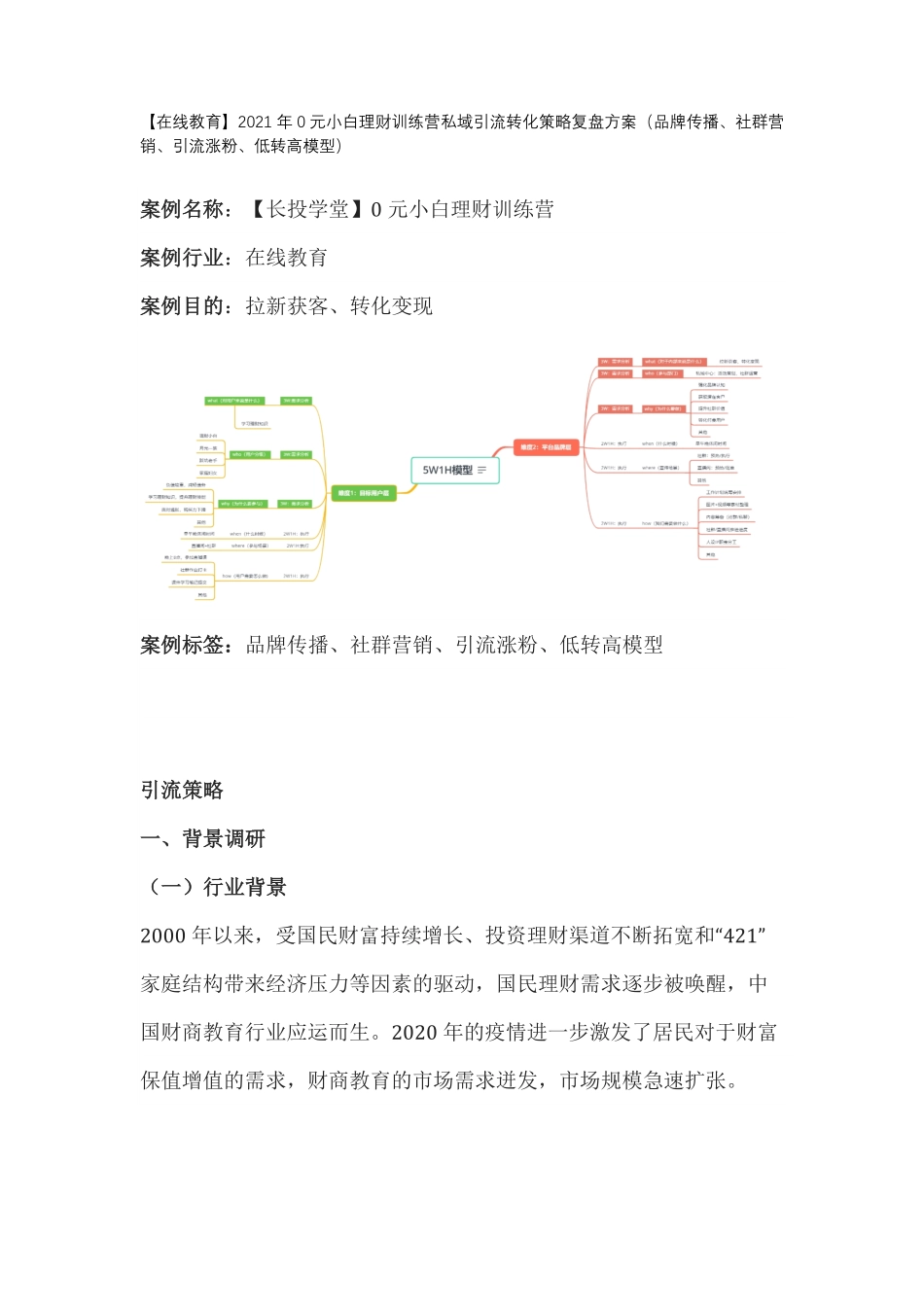 【在线教育】2021年0元小白理财训练营私域线上引流转化策略复盘方案（品牌传播、社群营销、线上引流涨粉、低转高模型）.pdf_第1页