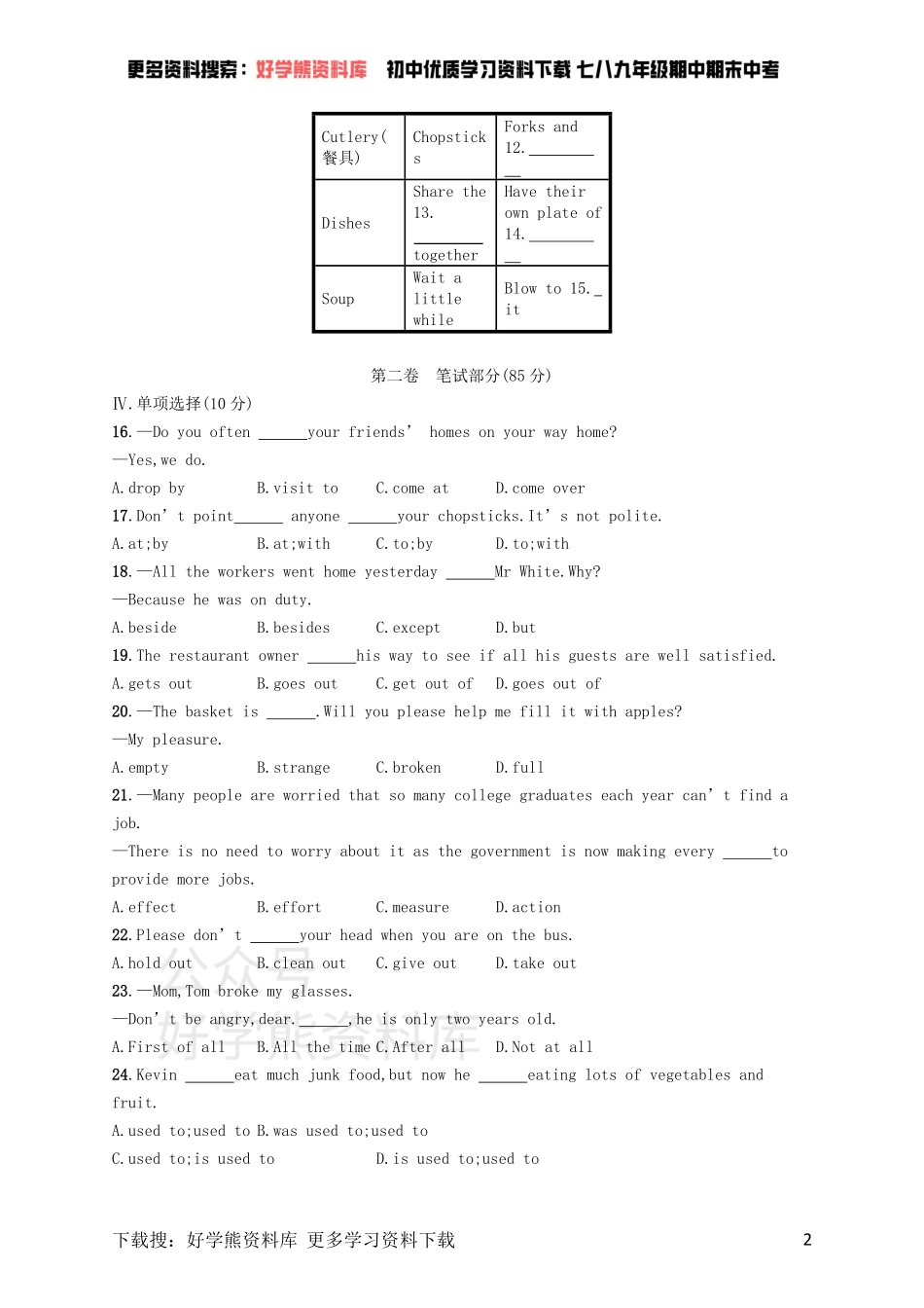 九年级英语全册 Unit 10 You’re supposed to shake hands综合测评（人教新目标版）.pdf_第2页