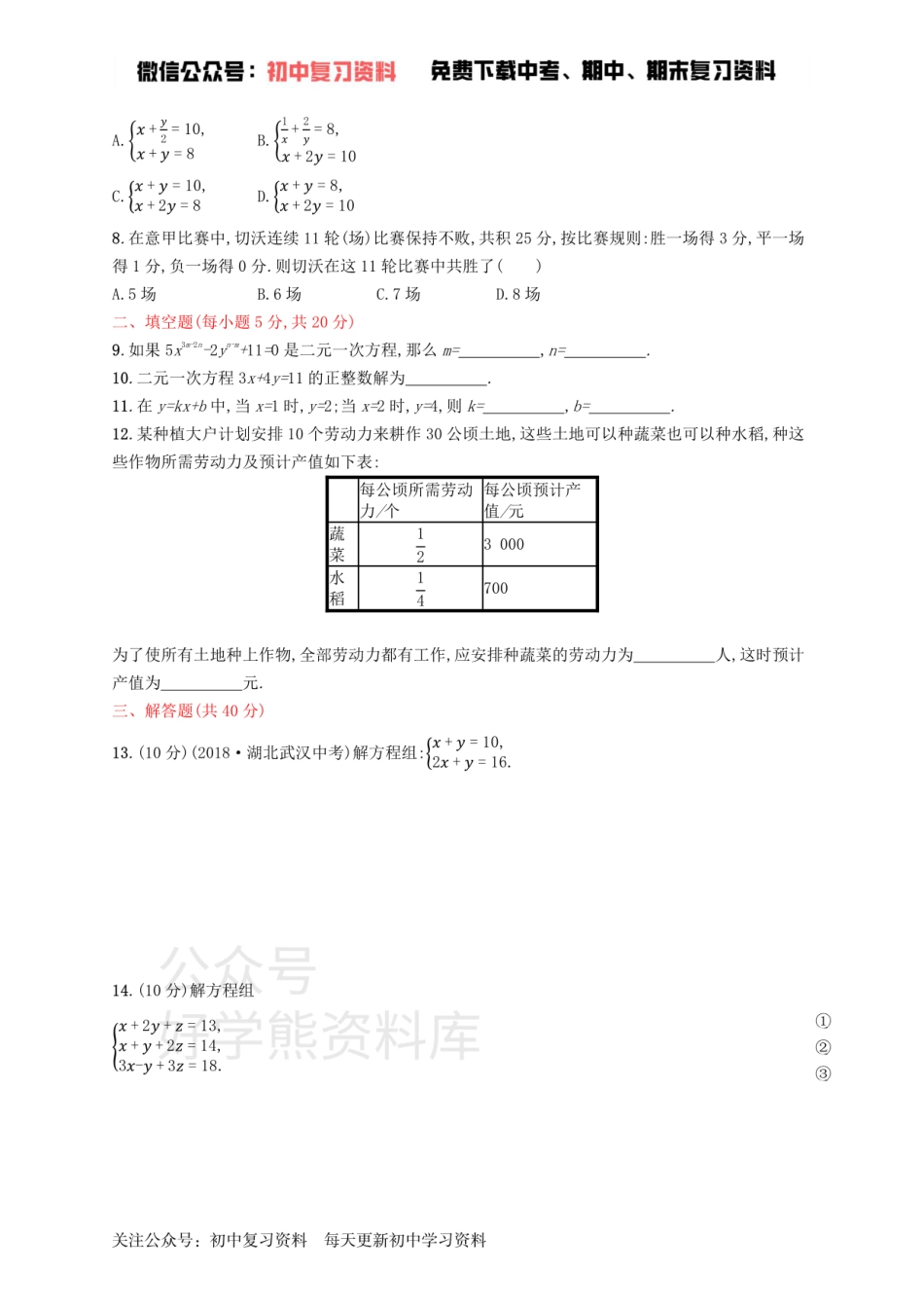 七年级数学下册第八章二元一次方程组测评新版新人教版.pdf_第2页