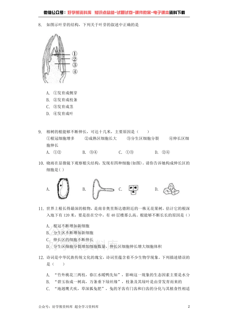 人教版七年级上册生物第三单元　第二章 被子植物的一生单元测试（解析版）-普通用卷.pdf_第2页