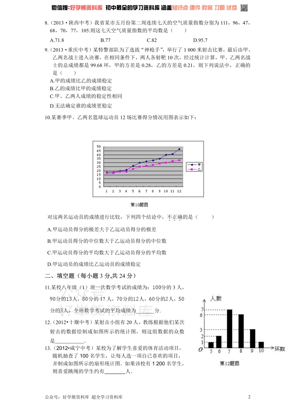 新版北师大版八年级数学上册第6章《数据的分析》单元测试试卷及答案（1）.pdf_第2页