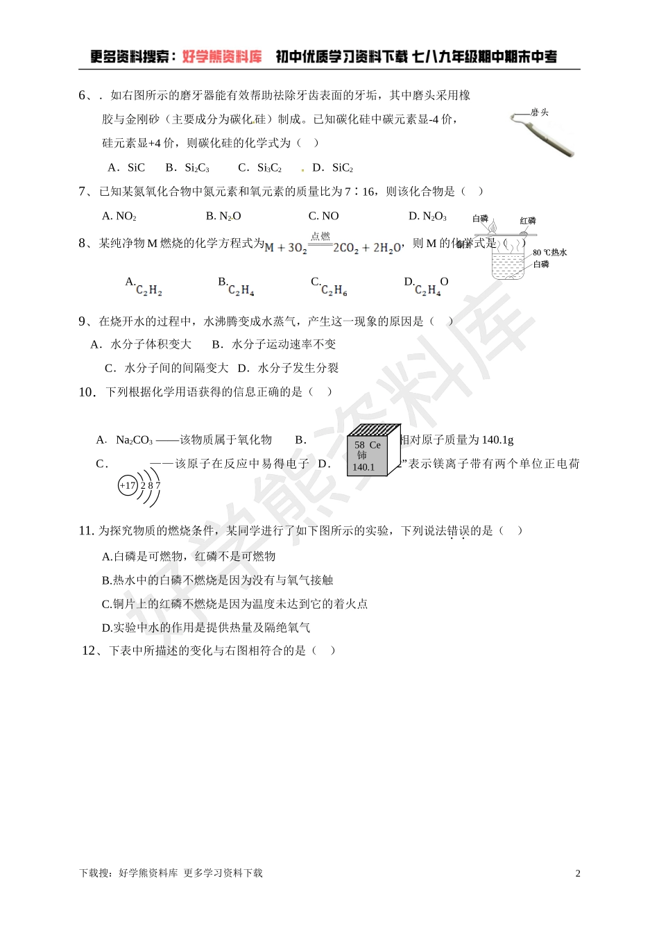 粤教版初三九年级上册化学期末试卷.doc_第2页