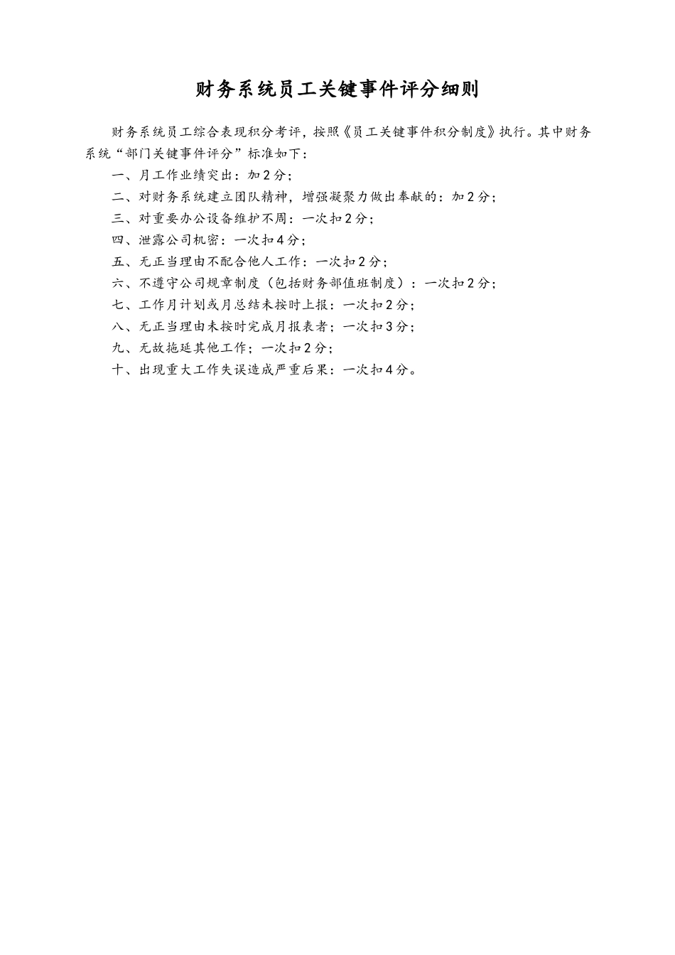 03-【标准制度】财务系统员工关键事件评分细则.doc_第1页