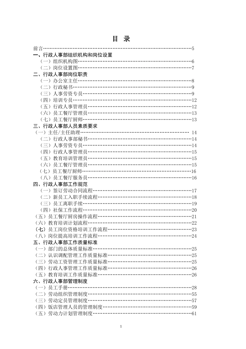 行政人事部组织机构和岗位设置（花园酒店）.doc_第1页