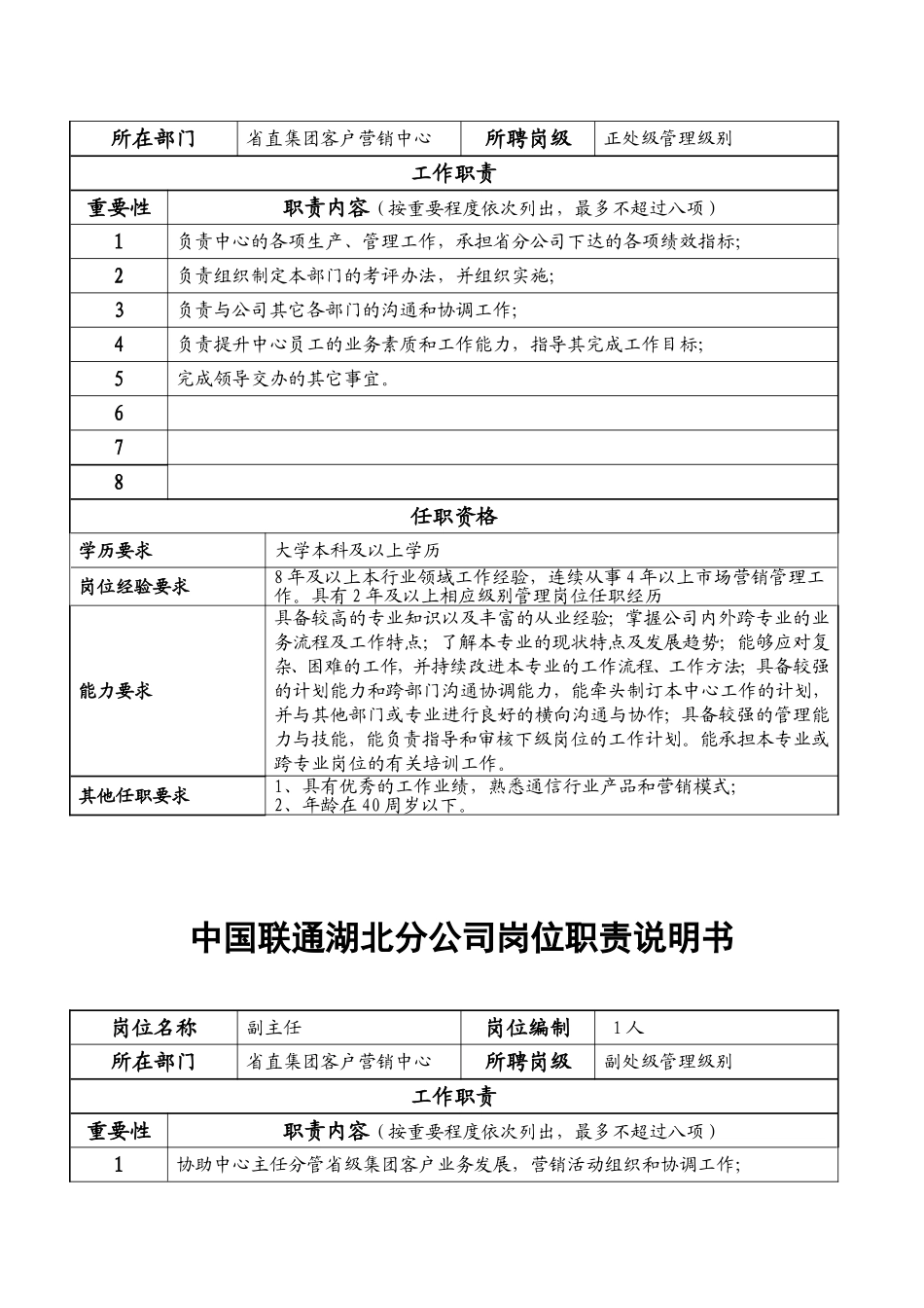 中国联通湖北分公司岗位职责说明书.doc_第2页