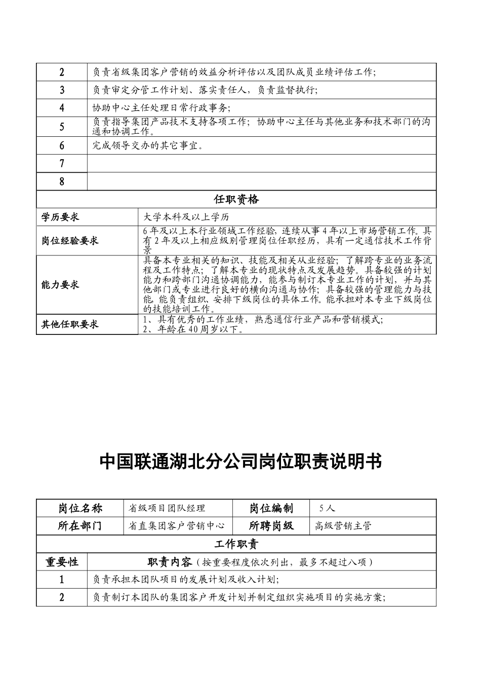 中国联通湖北分公司岗位职责说明书.doc_第3页