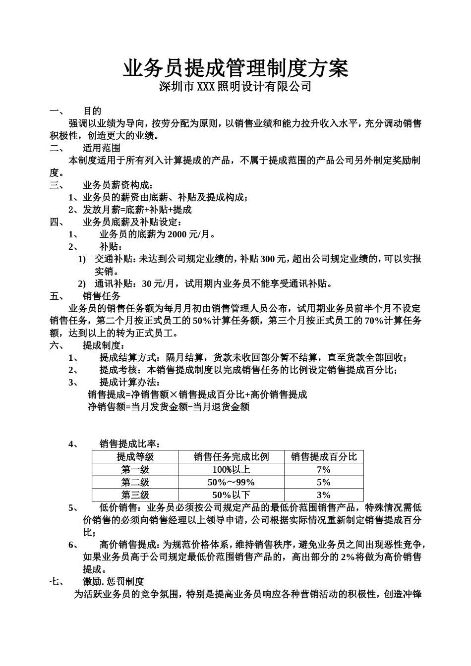 照明设计有限公司业务员提成管理制度方案.doc_第1页