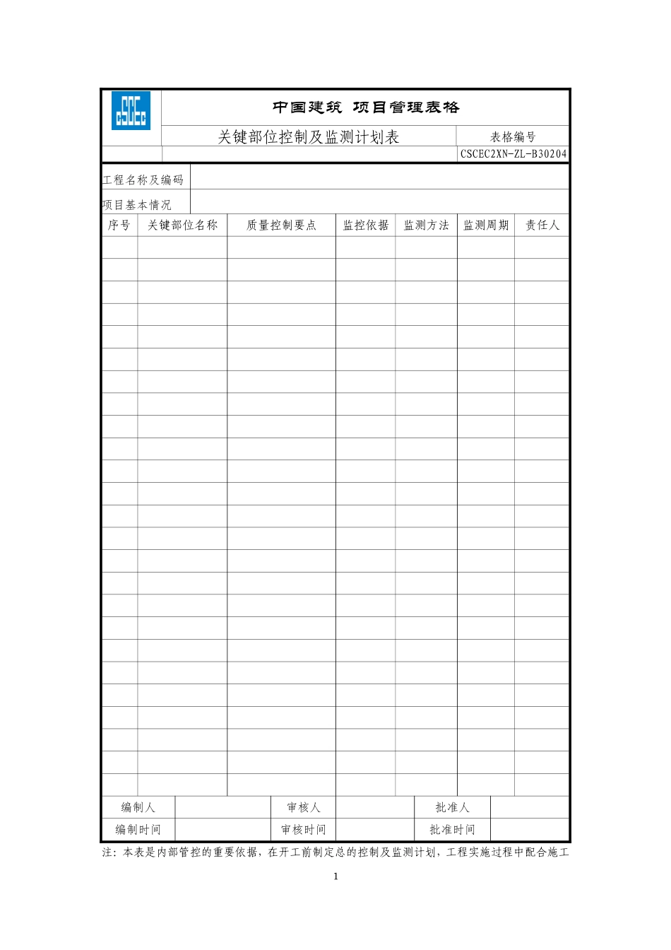 CSCEC2XN-ZL-B30204关键部位控制及监测计划表.doc_第1页