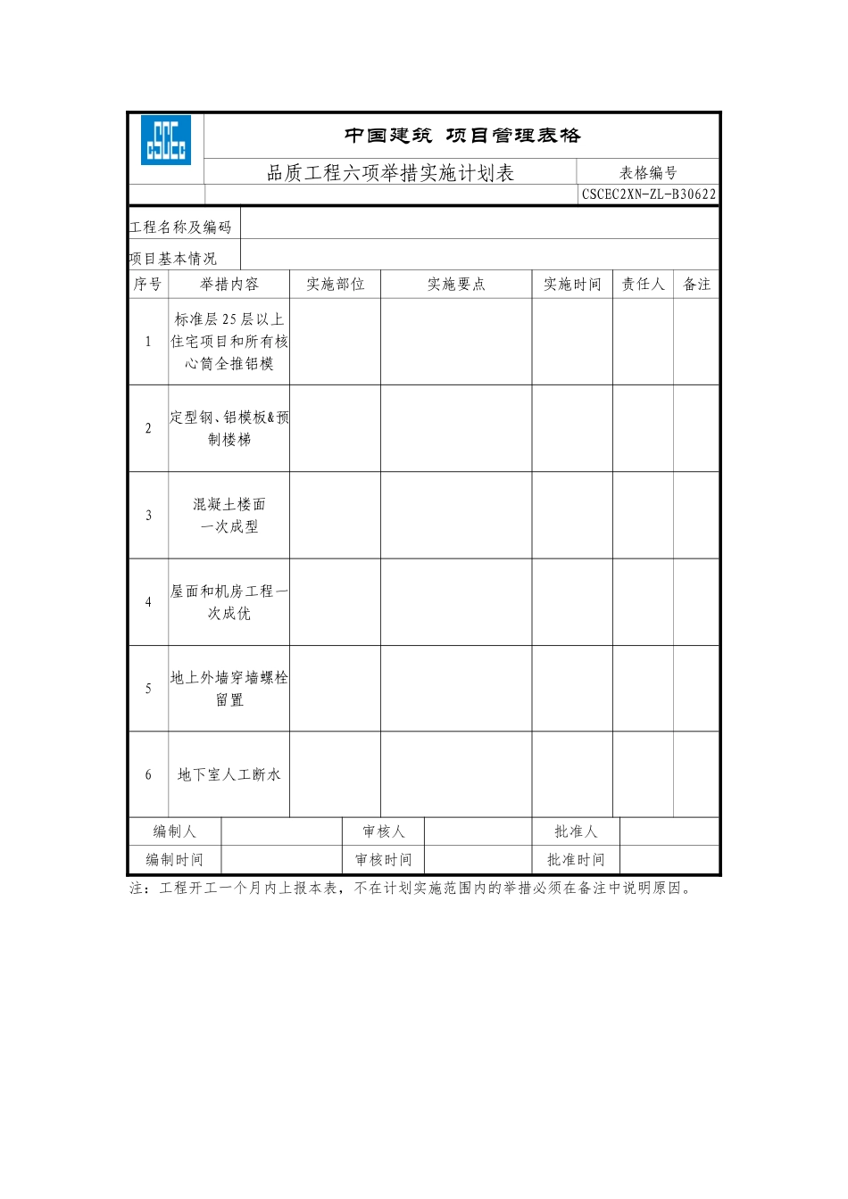 CSCEC2XN-ZL-B30622品质工程六项举措实施计划表.doc_第1页