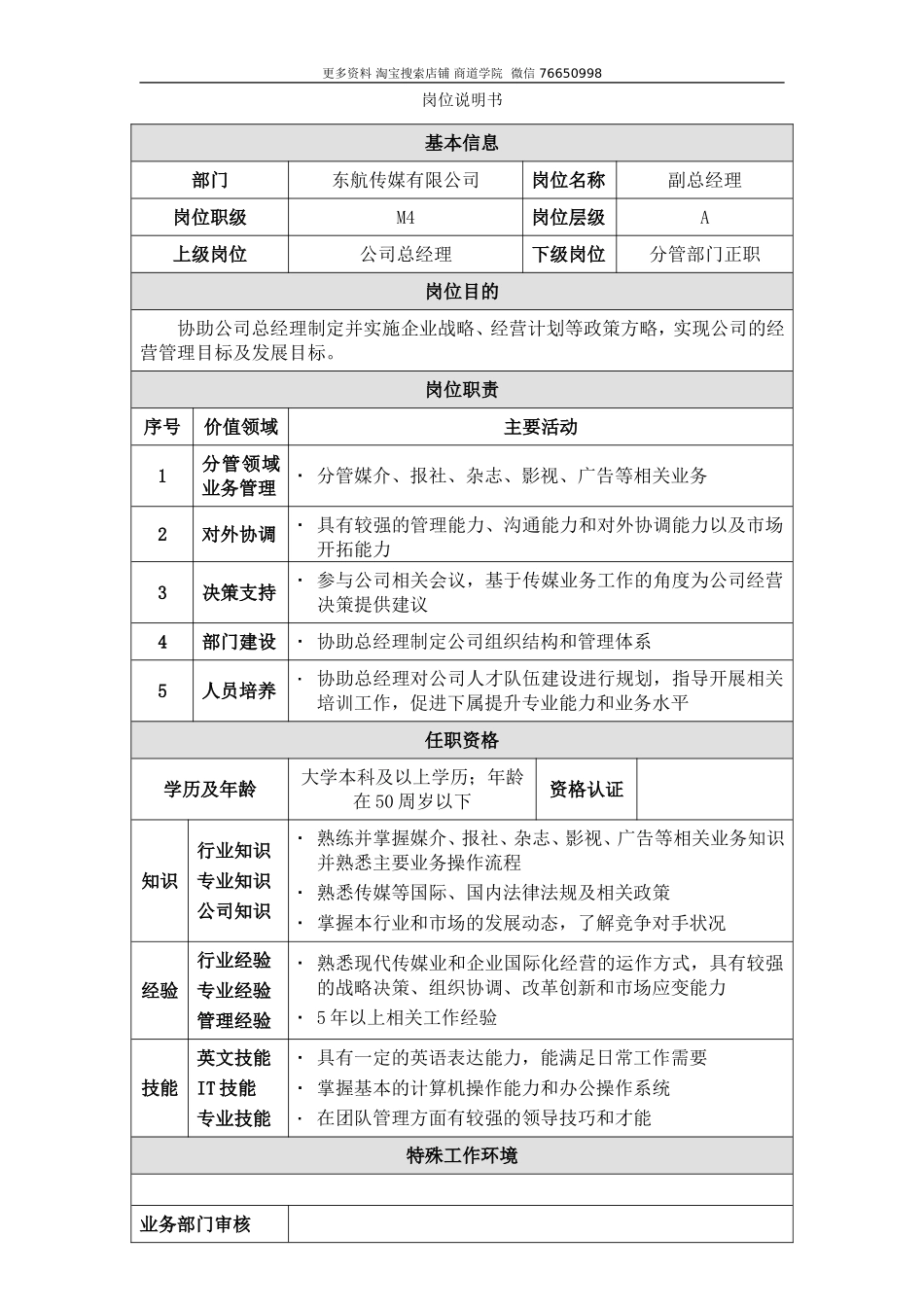 传媒公司副总经理岗位说明书(1).doc_第1页