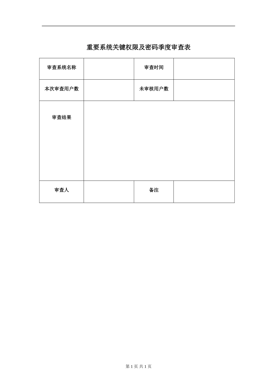 XX_4_重要系统关键权限及密码季度审查表.doc_第1页