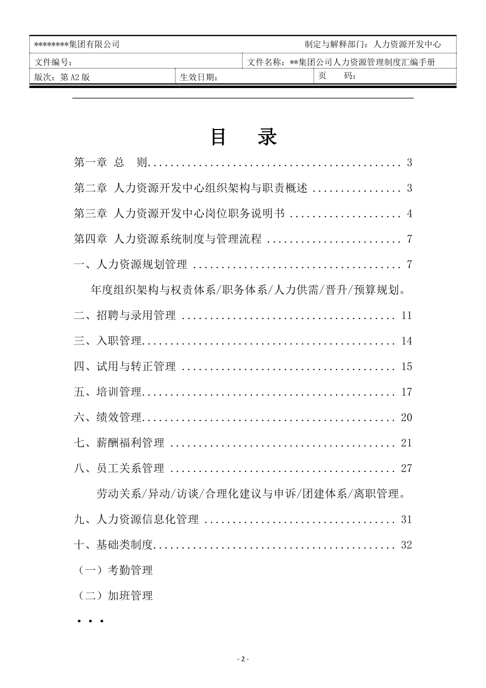 『人事制度台账』26-XX集团公司人力资源管理制度汇编(1).pdf_第2页